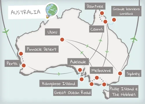 Mappa itinerario Australia 2027